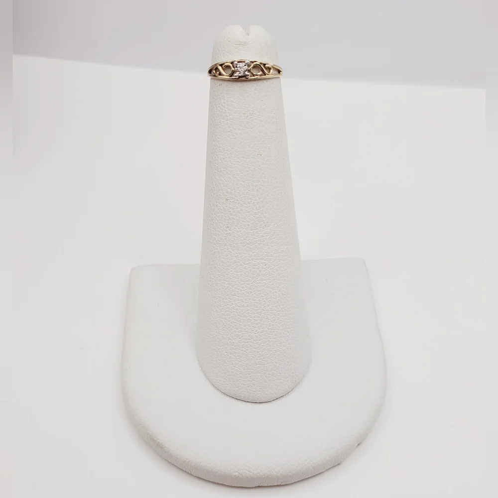 10K Yellow Gold Scroll Diamond Accent Ring - Tiny Baby Ring Knuckle Ring